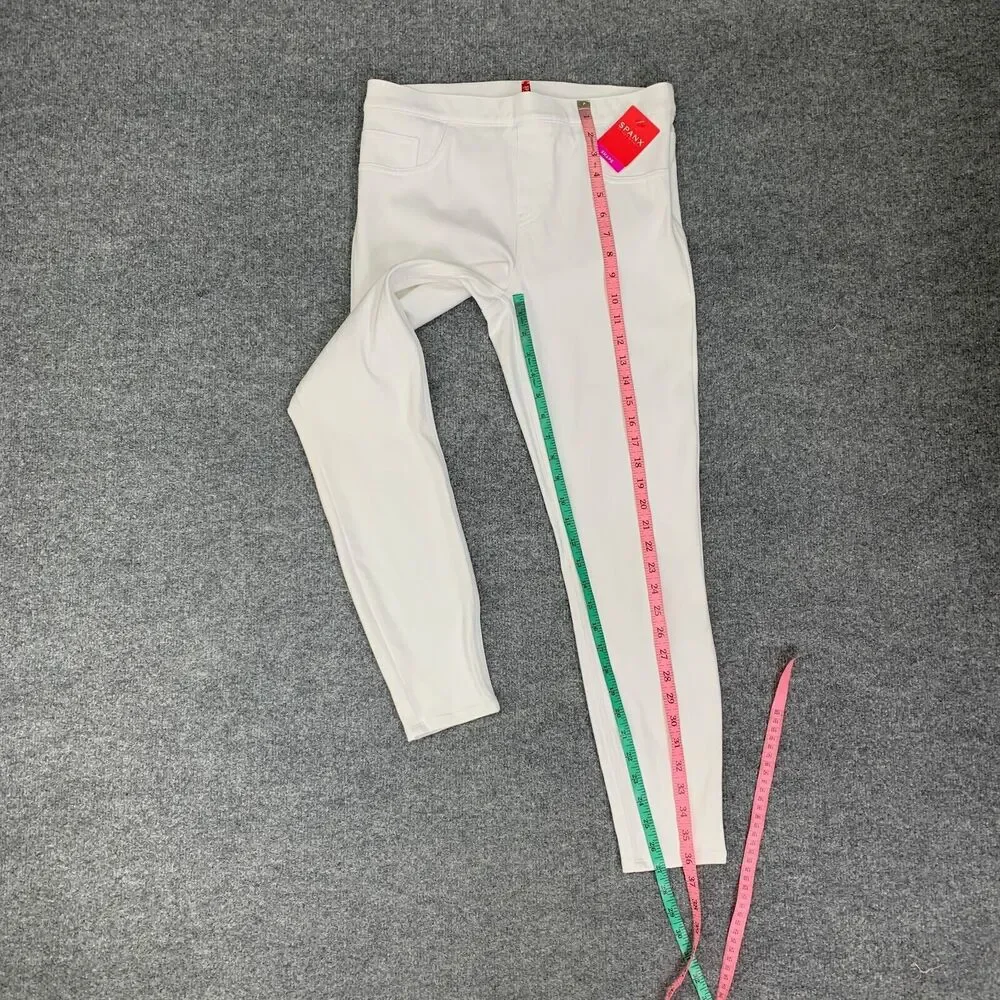Spanx Leggings Womens L Large Green White Cropped Knit Ankle Skinny Stretch